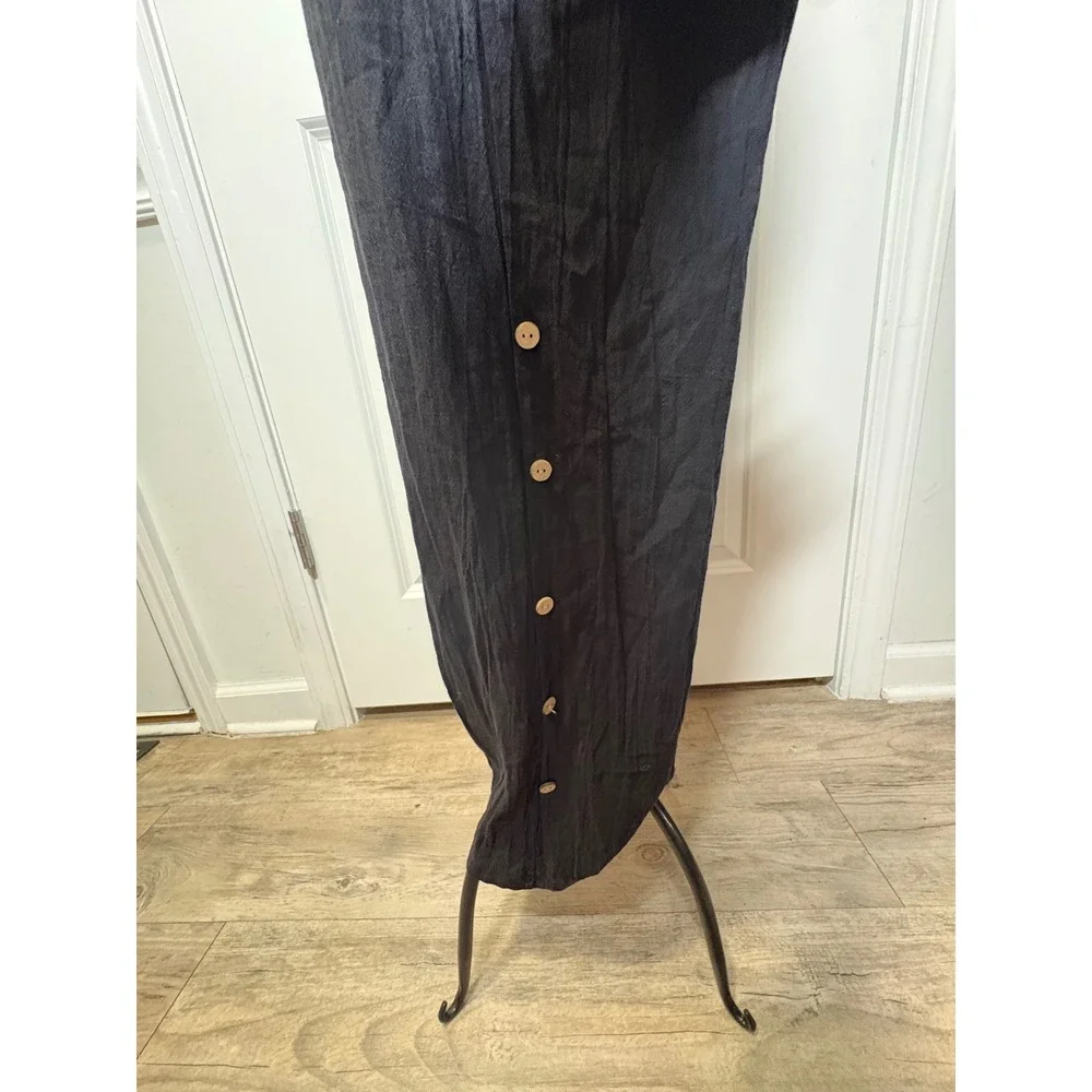 Unbranded Black Bib Jumpsuit Wide Leg Cotton Blend Button Detail Small - Picture 4 of 5